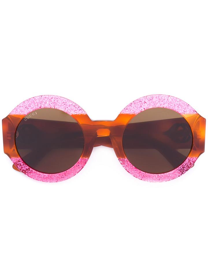 Gucci Eyewear Glitter Tortoiseshell Round Sunglasses, Women's, Size: 51, Brown, Acetate