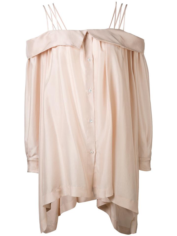 Erika Cavallini - Off-shoulder Blouse - Women - Silk - 42, Nude/neutrals, Silk