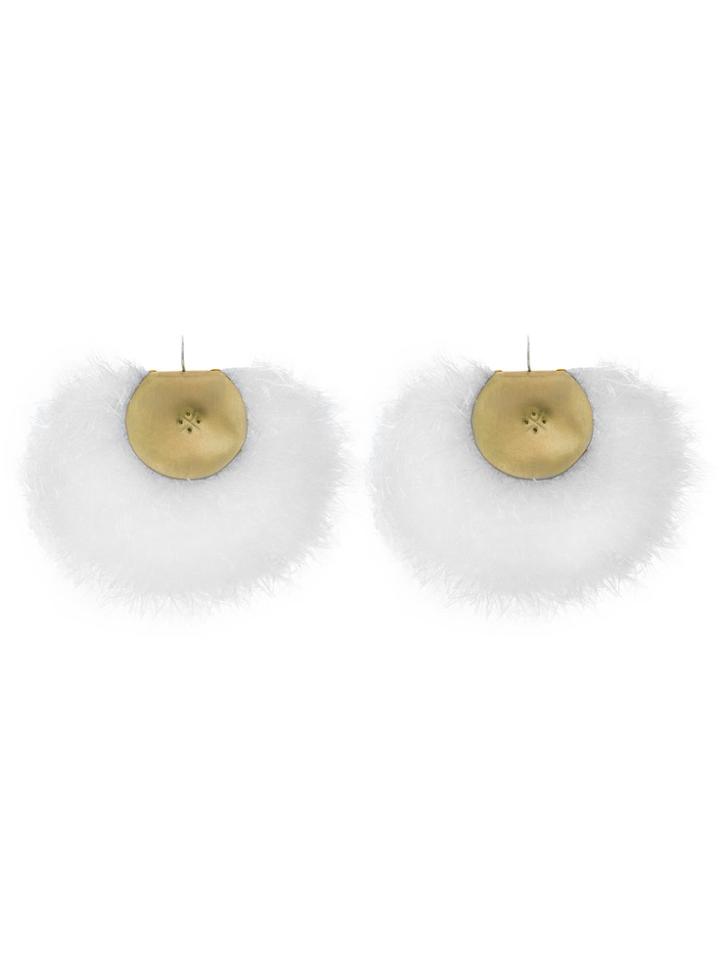 Katerina Makriyianni Large White Fringed Earrings - Red