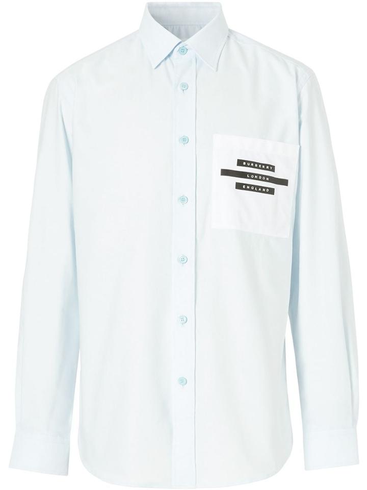 Burberry Tape Print Oxford Shirt - Blue