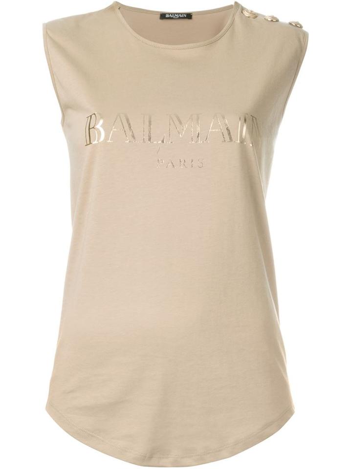 Balmain Logo T-shirt, Women's, Size: 42, Brown, Cotton