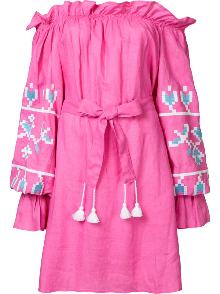 March 11 Off-shoulder Embroidered Dress - Pink & Purple