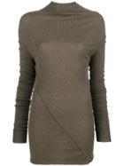 Rick Owens Lilies Long Sleeved Draped Neck Knit Top - Grey