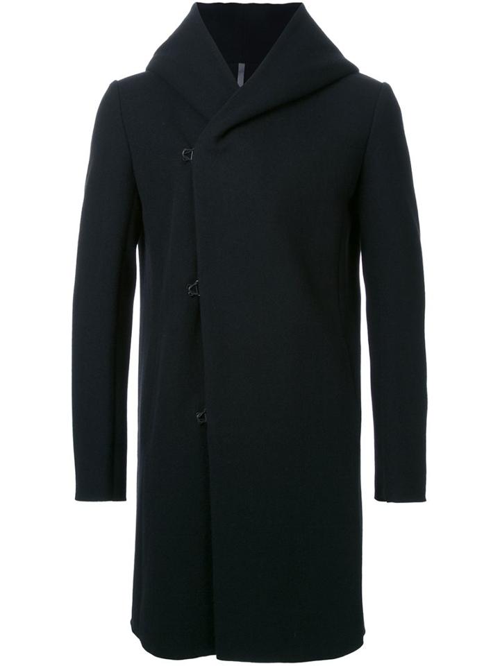 Kazuyuki Kumagai Hooded Coat, Men's, Size: 2, Black, Polyurethane/cashmere/wool