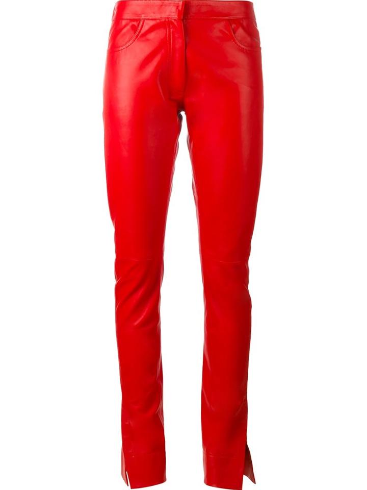 Loewe Straight Leather Pants, Women's, Size: 36, Red, Lamb Skin/acetate/viscose