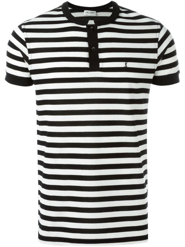 Saint Laurent Band Collar Polo Shirt, Men's, Size: Medium, Black, Cotton