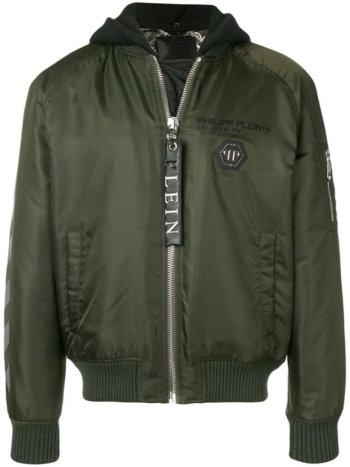 Philipp Plein Hooded Zipped Bomber Jacket - Green