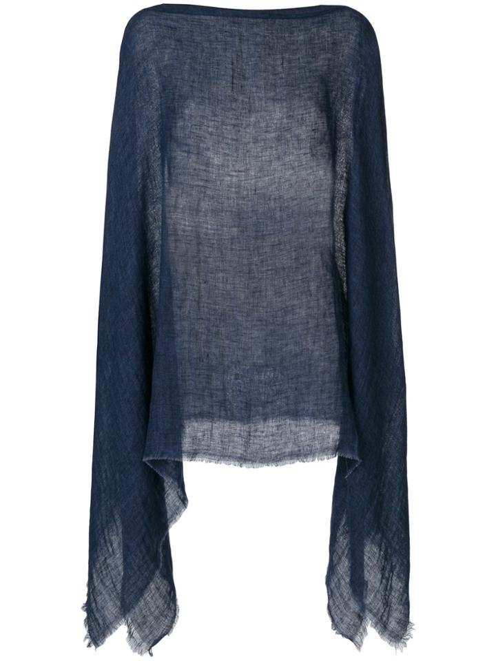 Destin Knitted Draped Poncho - Blue