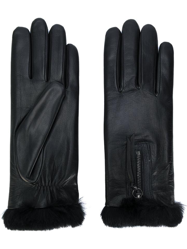 Agnelle Rabbit Fur Trimmed Gloves - Black