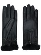 Agnelle Rabbit Fur Trimmed Gloves - Black