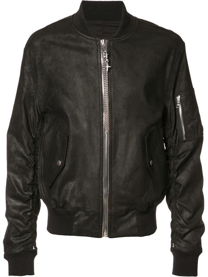 Rta Chained Zipper Bomber Jacket, Men's, Size: Small, Black, Calf Leather