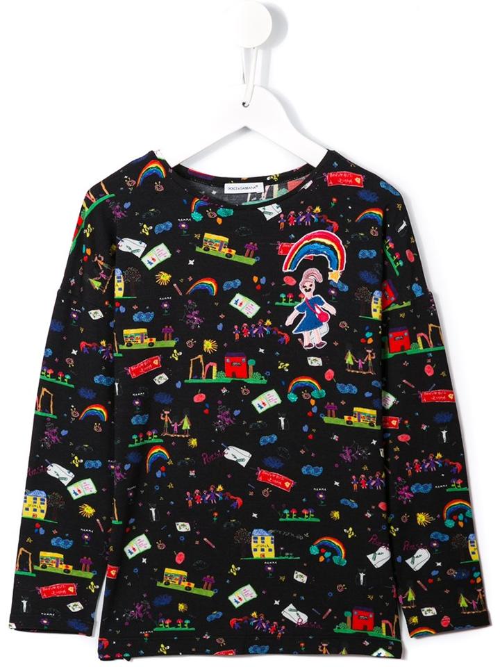 Dolce & Gabbana Kids Child's Drawing Print Top, Girl's, Size: 12 Yrs, Black