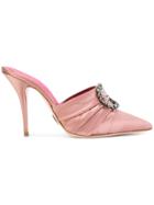 Oscar Tiye Embellished Satin Mules - Pink & Purple