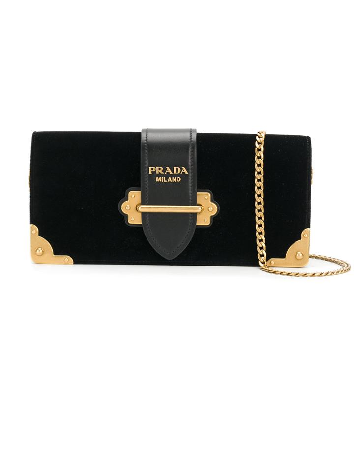 Prada Logo Chain Strap Clutch - Black