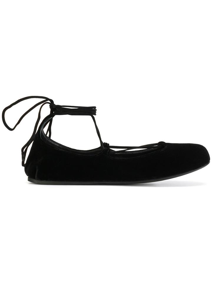 Prada Lace-up Ballerinas - Black