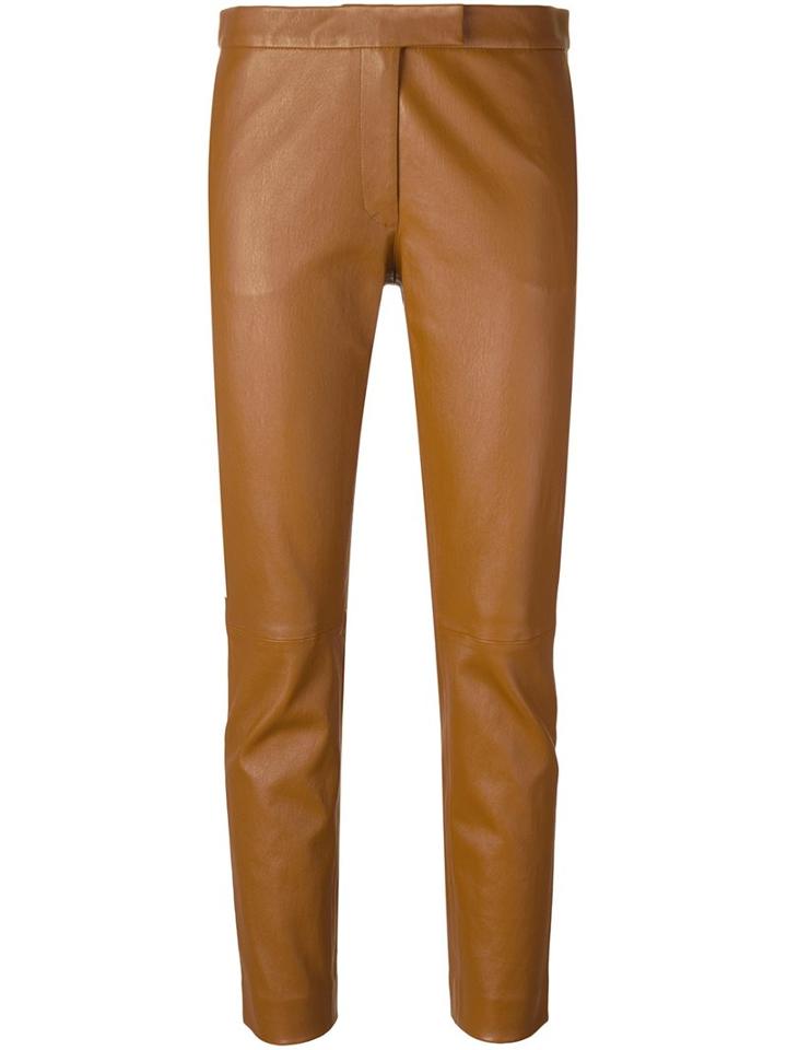 Joseph Skinny Fit Cropped Trousers, Women's, Size: 38, Brown, Cotton/lamb Skin/spandex/elastane