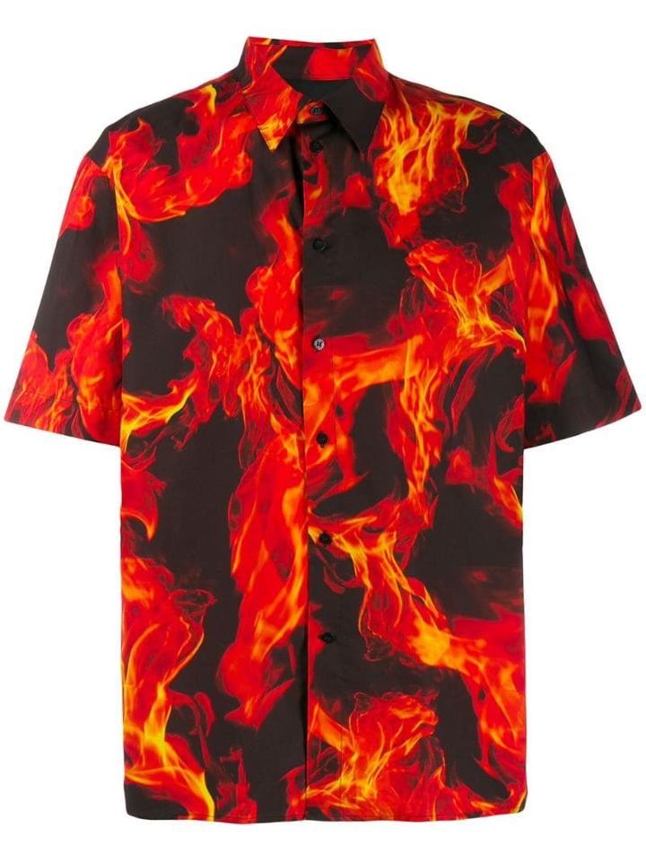 Msgm Flame Print Shirt - Red