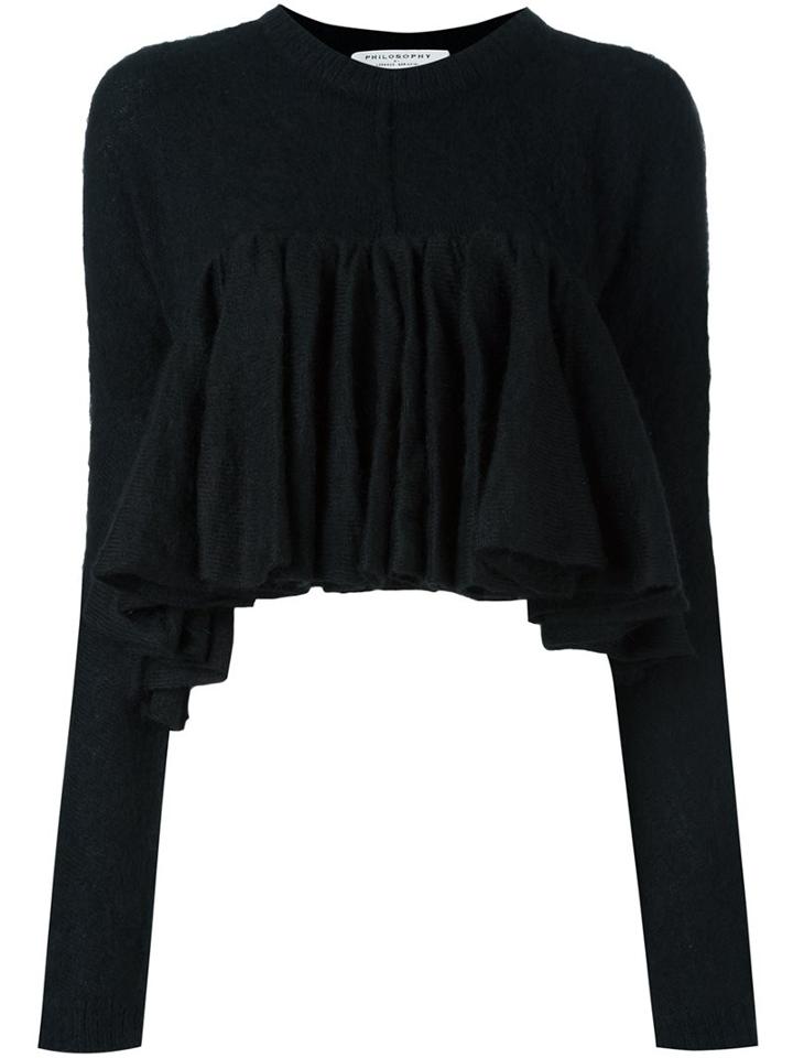 Philosophy Di Lorenzo Serafini Ruffled Cropped Jumper, Women's, Size: 40, Black, Acrylic/nylon/mohair