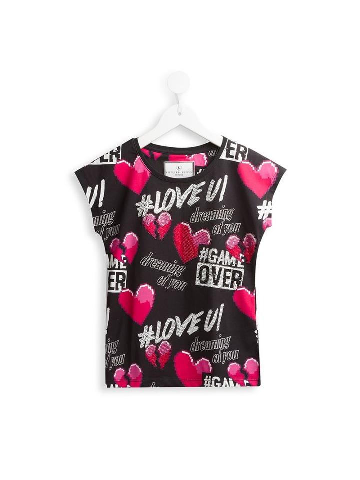 Philipp Plein Kids 'message' T-shirt, Girl's, Size: 8 Yrs, Black