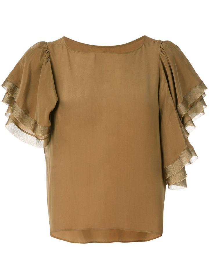 Muller Of Yoshiokubo - Ruffle Sleeve Blouse - Women - Silk/rayon - 38, Nude/neutrals, Silk/rayon