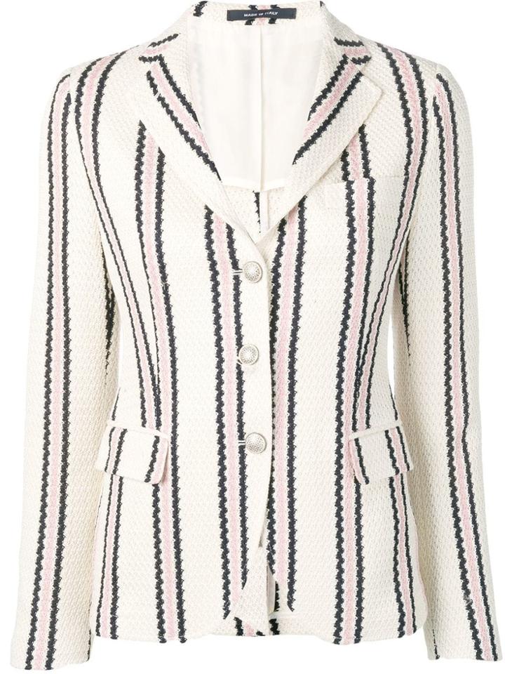 Tagliatore Stripe Print Single-breasted Blazer - White