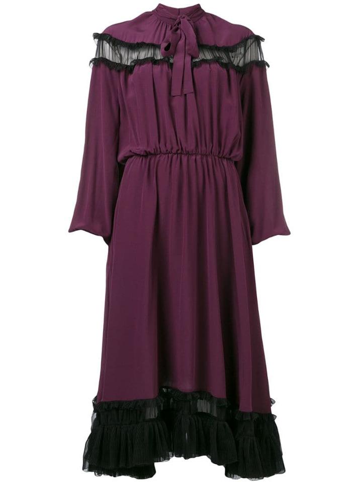 Rochas Long-sleeve Flared Midi Dress - Pink