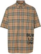 Burberry Short-sleeve Vintage Check Cotton Oversized Shirt - Neutrals