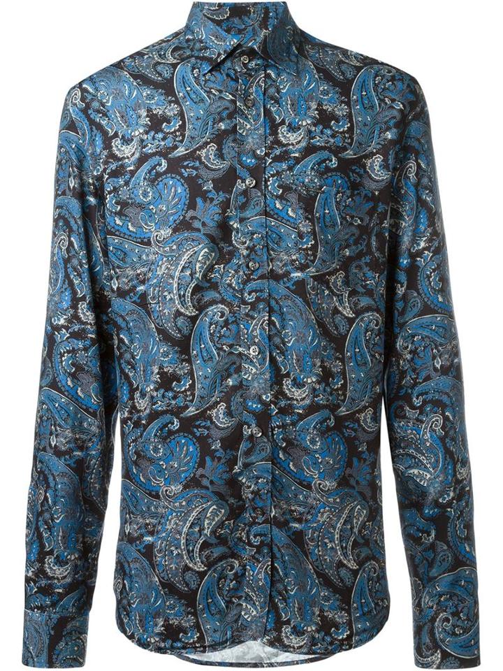 Diesel Paisley Print Shirt, Men's, Size: L, Blue, Viscose