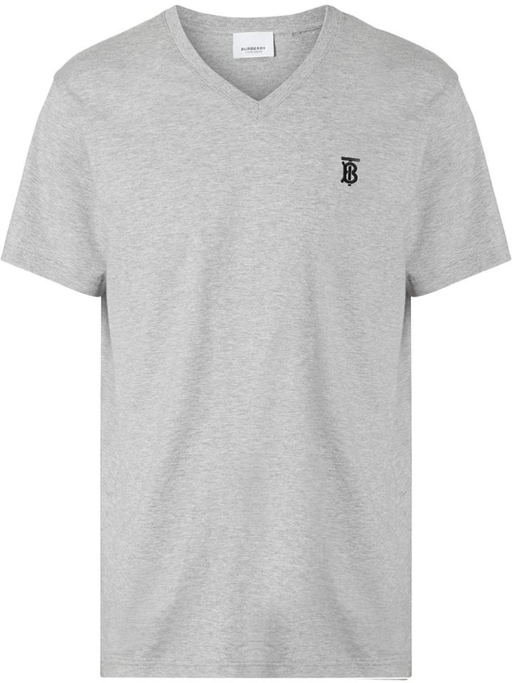 Burberry Monogram Motif Cotton V-neck T-shirt - Grey
