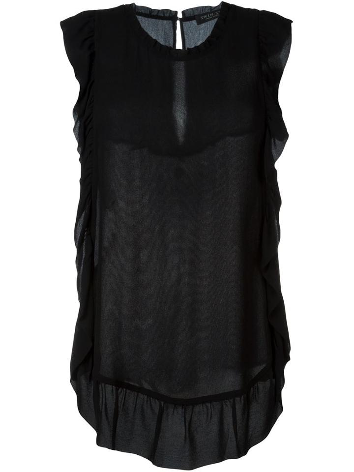Twin-set Sheer Ruffle Tank, Women's, Size: Xs, Black, Viscose