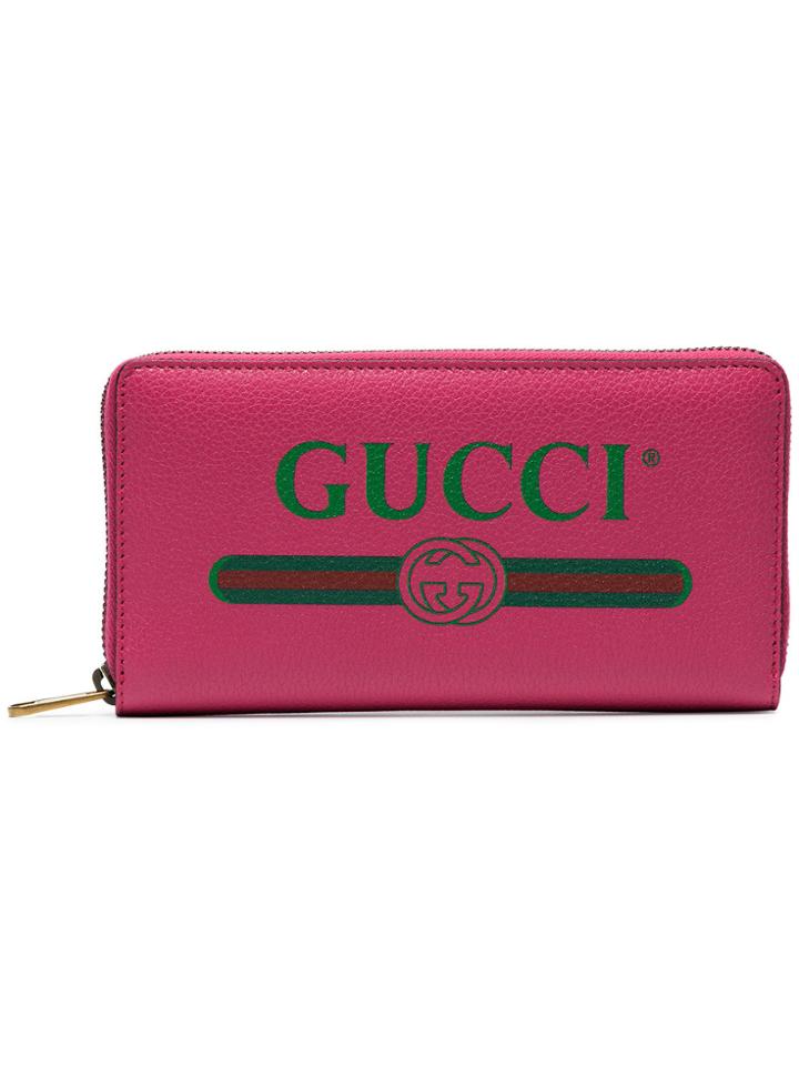 Gucci Printed Leather Zip Around Wallet - Pink & Purple