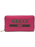 Gucci Printed Leather Zip Around Wallet - Pink & Purple