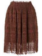 Ermanno Scervino Plissé Pleated Lace Skirt, Women's, Size: 40, Brown, Polyester/polyamide/viscose/silk