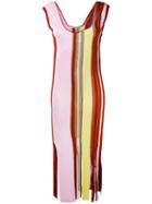Marco De Vincenzo - Striped Midi-dress - Women - Viscose/polyamide - 44, Pink/purple, Viscose/polyamide