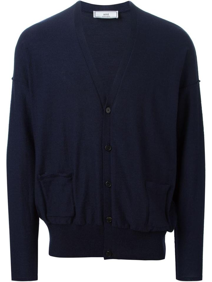 Ami Alexandre Mattiussi V-neck Cardigan, Men's, Size: Xl, Blue, Wool