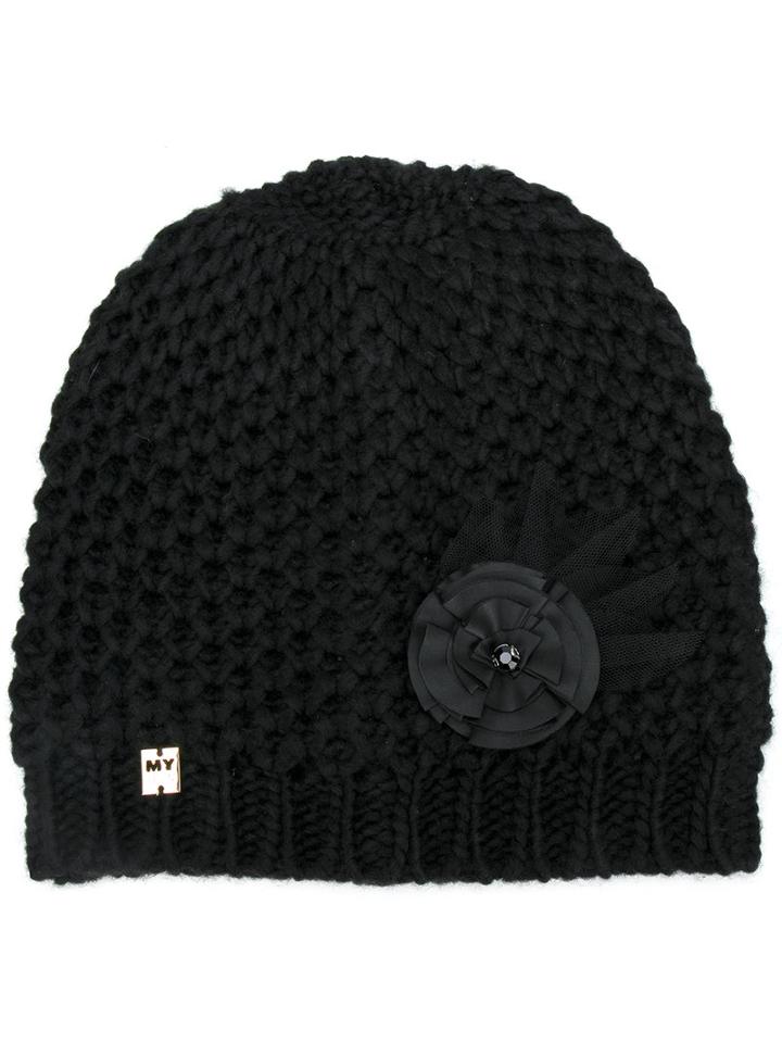 Twin-set - Embellished Knitted Beanie - Women - Acrylic/wool - One Size, Black, Acrylic/wool