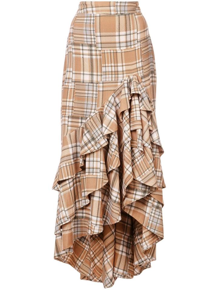 Patbo Plaid Print Ruffled Skirt - Brown