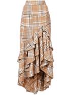Patbo Plaid Print Ruffled Skirt - Brown