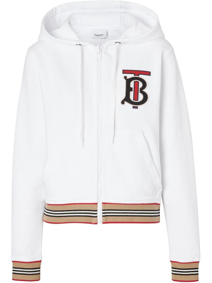 Burberry Icon Stripe Detail Monogram Motif Hooded Top - White