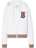 Burberry Icon Stripe Detail Monogram Motif Hooded Top - White