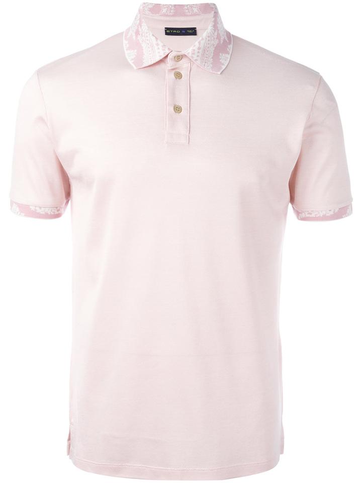 Etro Contrasting Collar Polo Shirt, Size: Large, Pink/purple, Silk/cotton