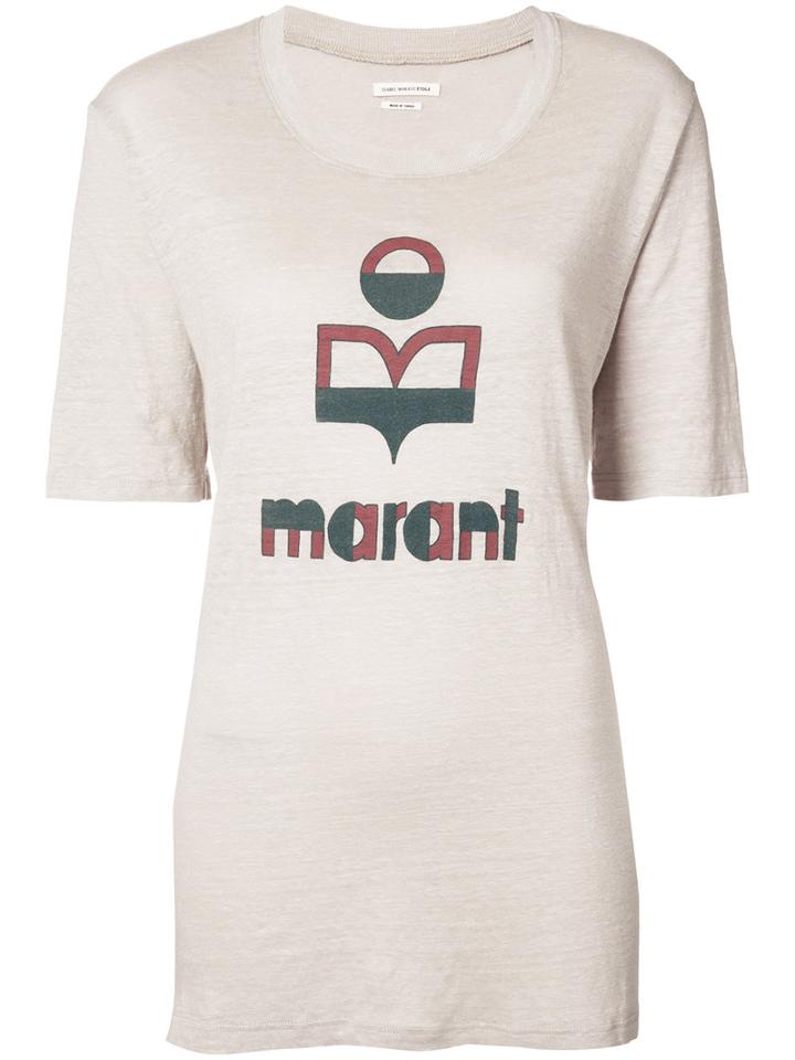Isabel Marant Étoile - Logo T-shirt - Women - Linen/flax - M, Nude/neutrals, Linen/flax