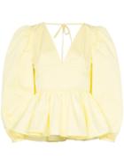 Staud V-neck Peplum Hem Stretch-cotton Blouse - Yellow