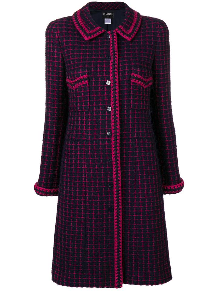 Chanel Vintage Checked Tweed Coat - Blue