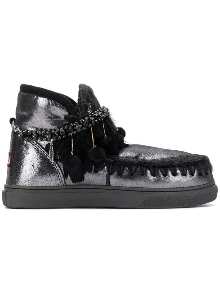 Mou Mou Usneneckmgblk Mgblk Suede - Silver