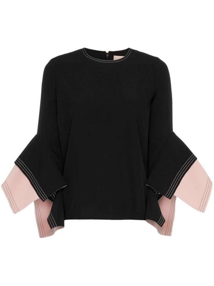 Roksanda Rana Trumpet Cuff Contrasting Stitch Blouse - Black