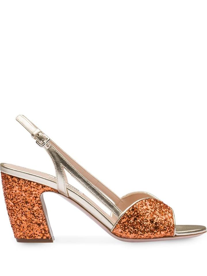 Miu Miu Glitter-effect 75mm Sandals - Orange