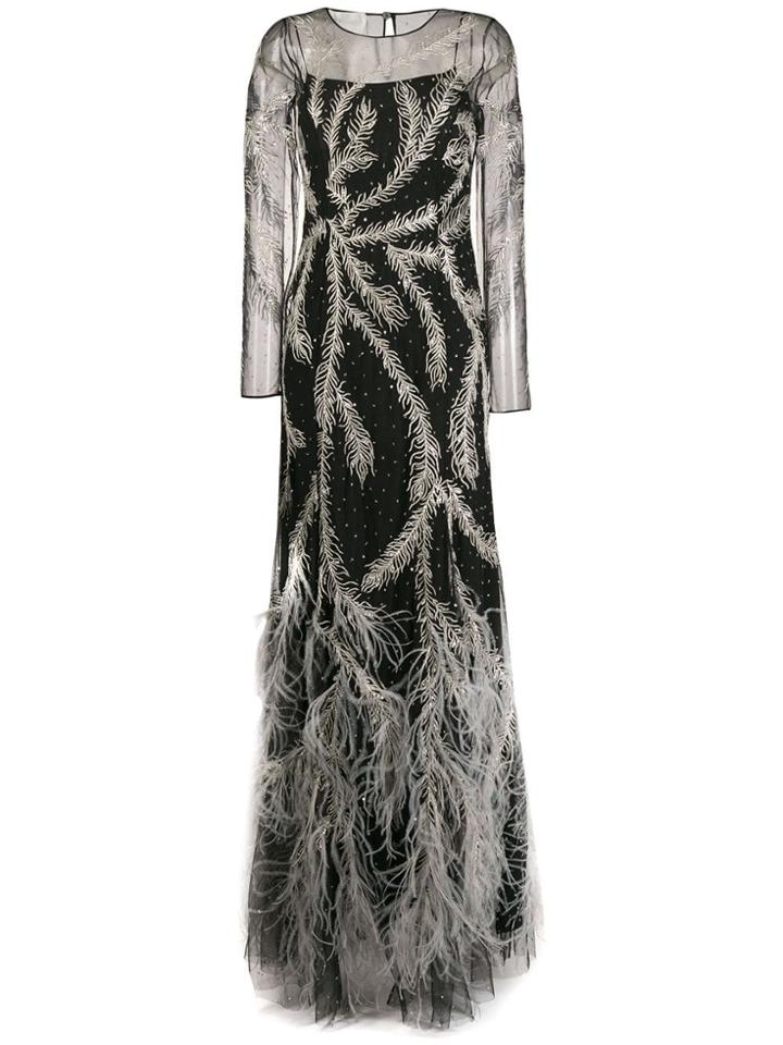 Alberta Ferretti Feathered Embellished Gown - Black