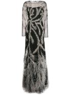 Alberta Ferretti Feathered Embellished Gown - Black