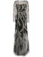 Alberta Ferretti Feathered Embellished Gown - Black